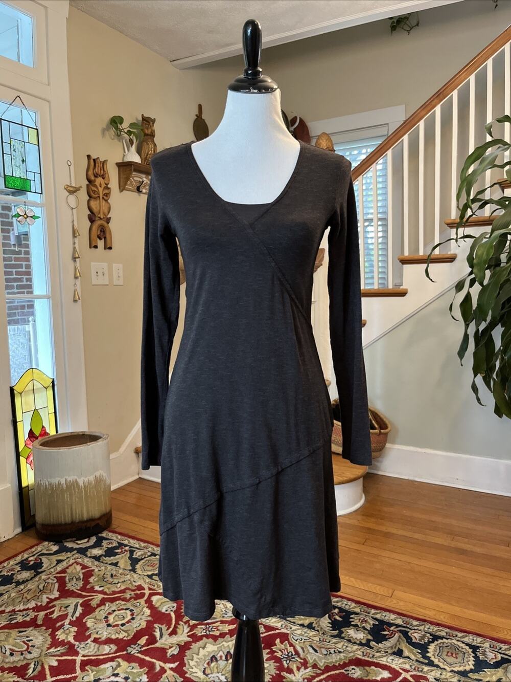 Horny Toad & Co S Gray Tencel Organic Cotton Stretch Short Dress Long Sleeve